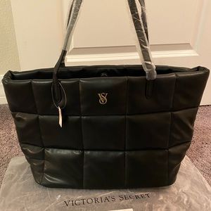 Plush quilted faux leather tote